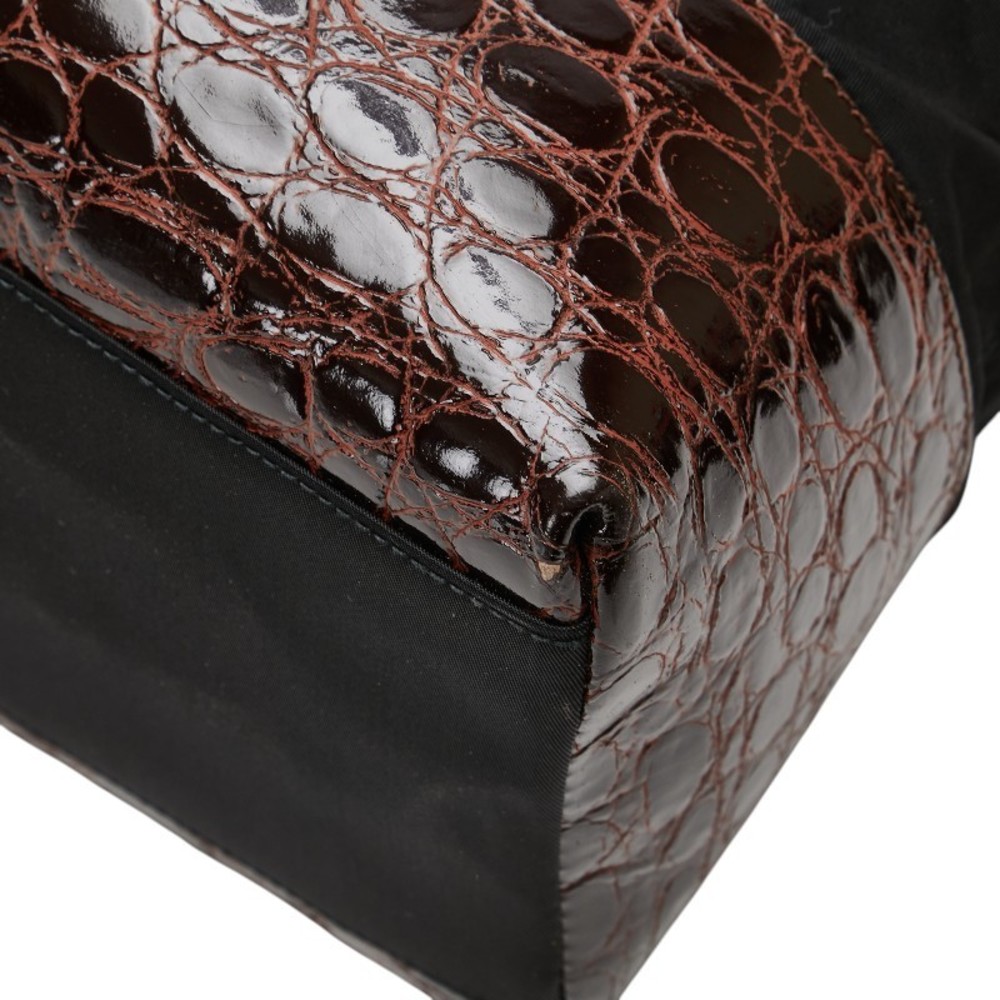 Prada Crocodile Brown Black Triangular Leather Ny… - image 7